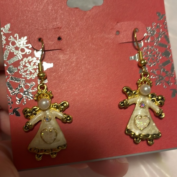 Happy Holidays Angel Earrings - Faux Pearl / Enamel - Picture 7 of 8